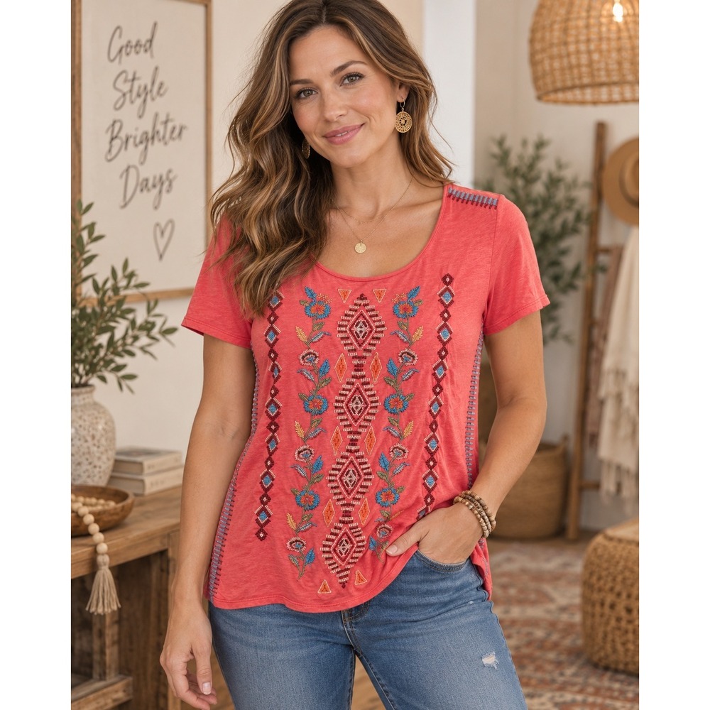 Johnny Was embroidery salmon color top size small